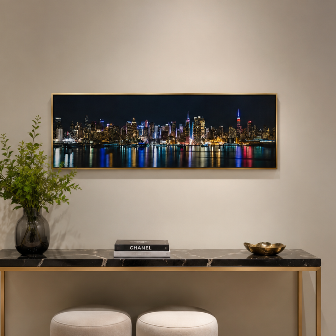 New York Manhattan After Dark Skyline Panoramic Canvas Print