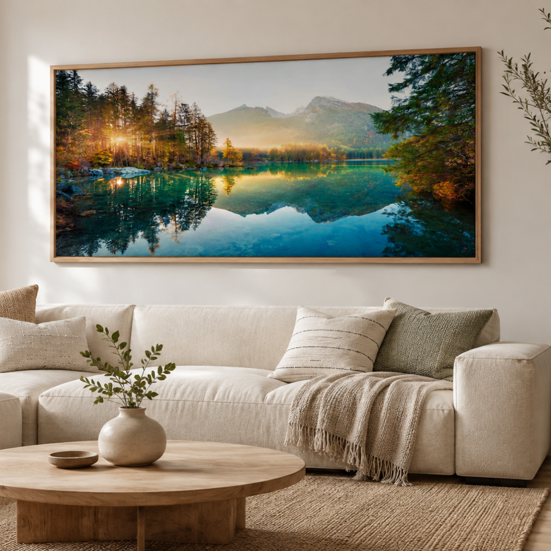 Emerald Reflection Mountain Lake Panoramic Canvas Print