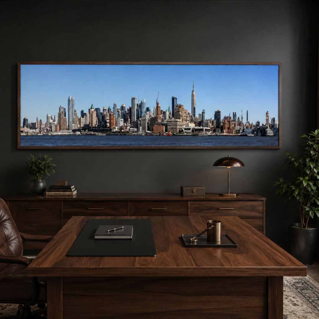 Manhattan Blue Skyline Panoramic Canvas Print