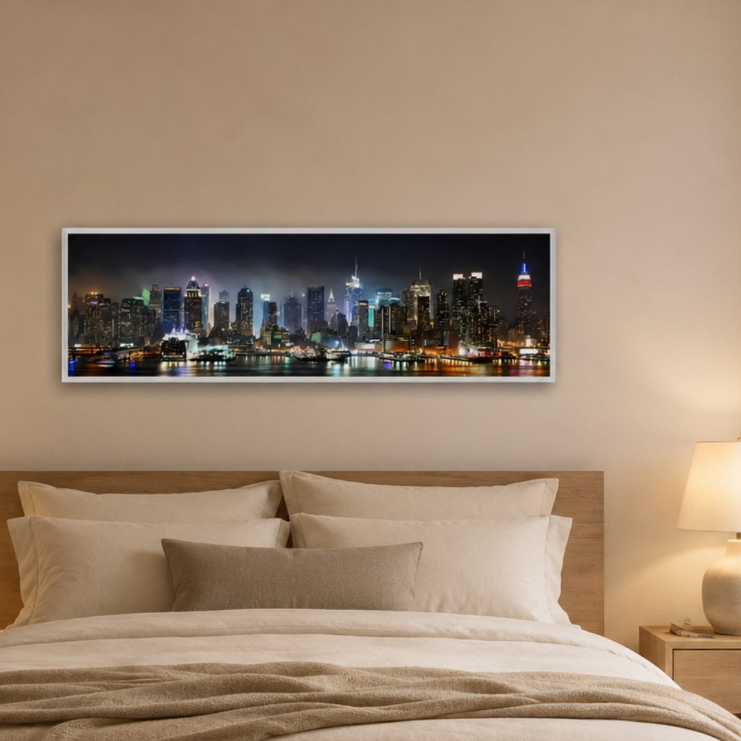 Midnight Manhattan Lights Panoramic Canvas Print