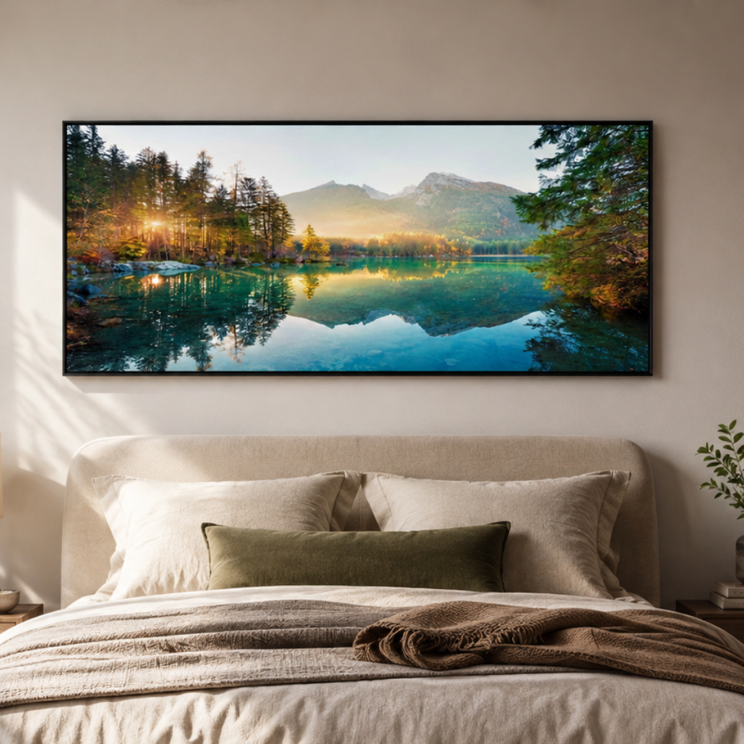 Emerald Reflection Mountain Lake Panoramic Canvas Print