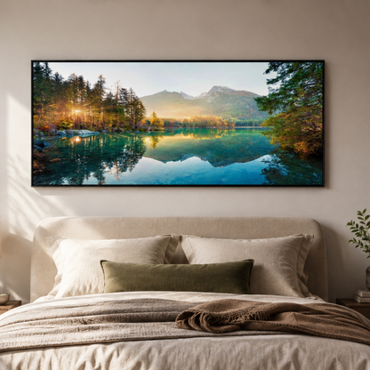 Emerald Reflection Mountain Lake Panoramic Canvas Print