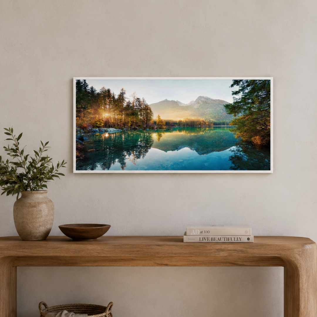 Emerald Reflection Mountain Lake Panoramic Canvas Print