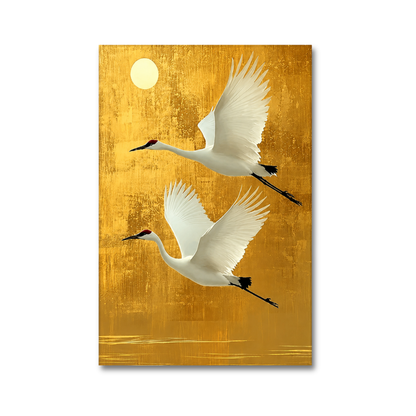 White Crane Golden Sky Canvas Print