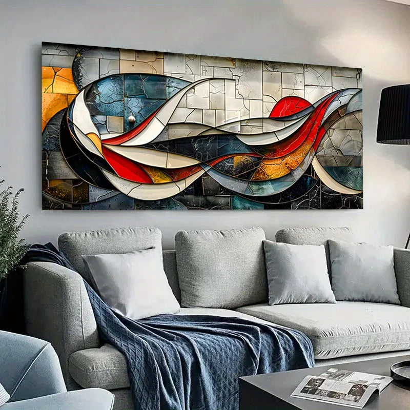 large colorful mosaic geometric frameless abstract canvas