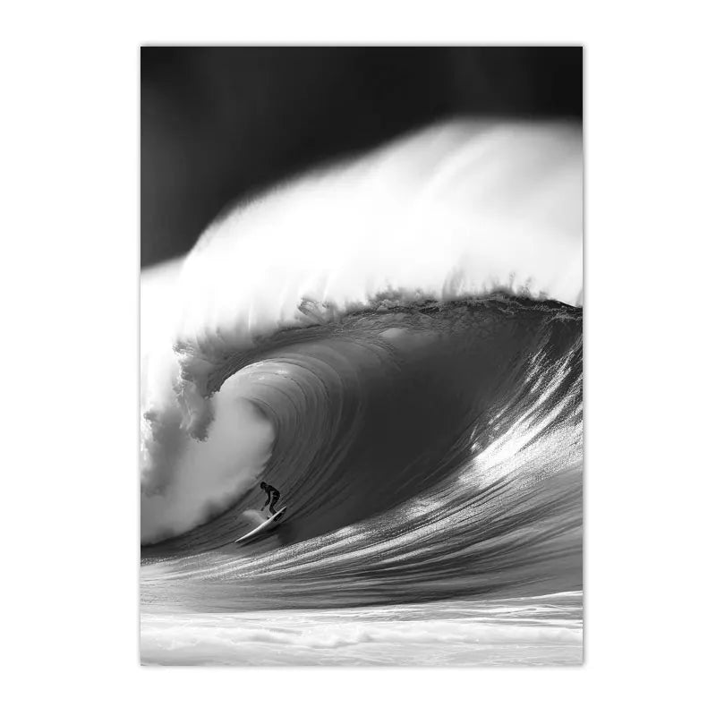 black and white coastal bridge boat palm sea waves nordic canvas