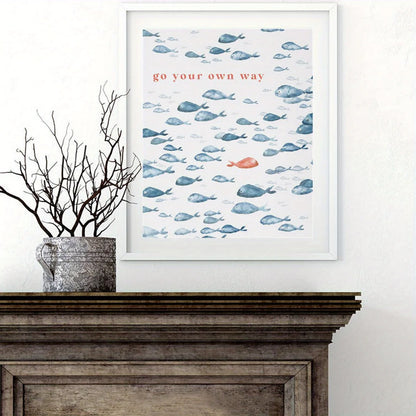 frameless nautical fish pattern canvas with go your own way quote