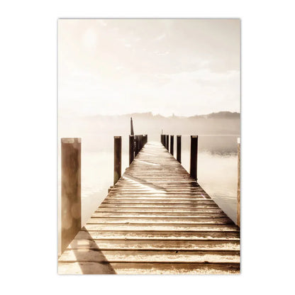 beige reed grass landscape with bridge nordic canvas