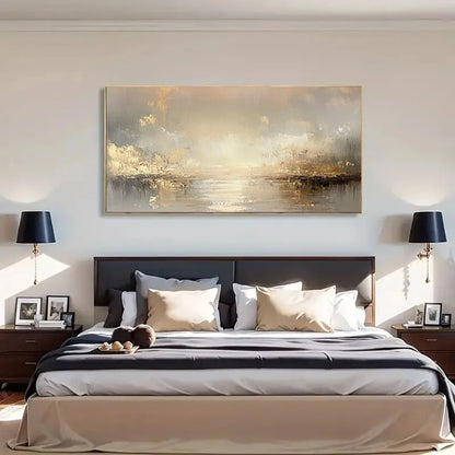 large beige and gold textured oil frameless abstract canvas