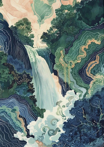 Hokusai Ukiyo-e Waterfall Canvas