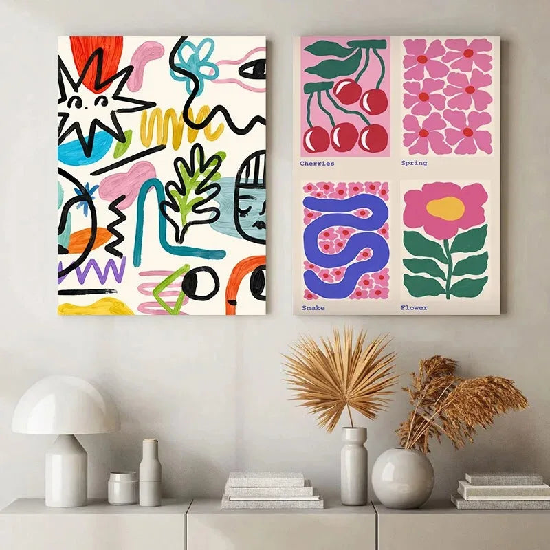 Abstract Colorful Graffiti Cherry Flower Canvas