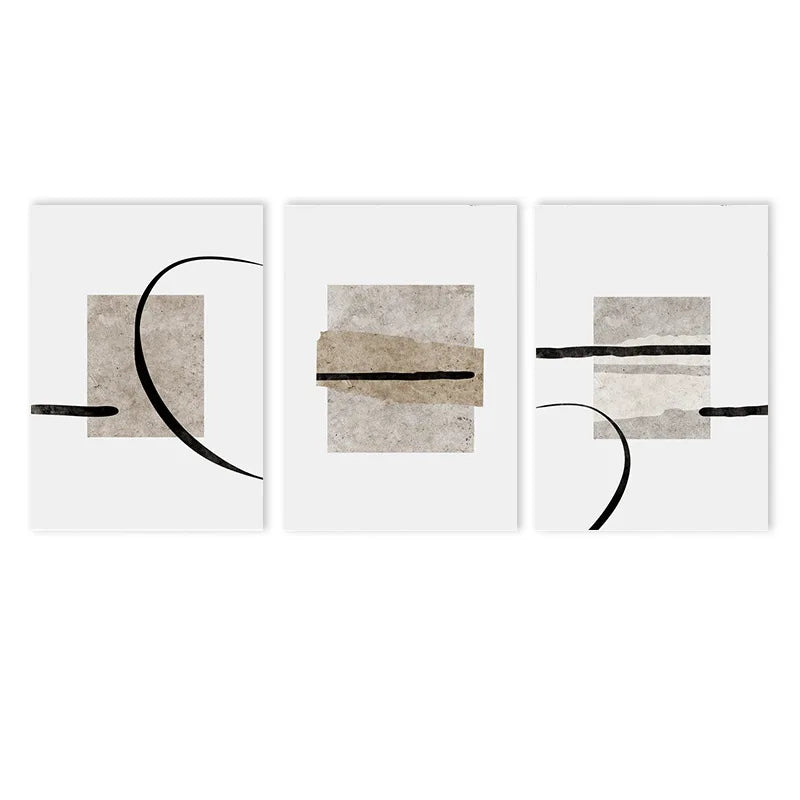minimalist beige and black color block abstract line canvas