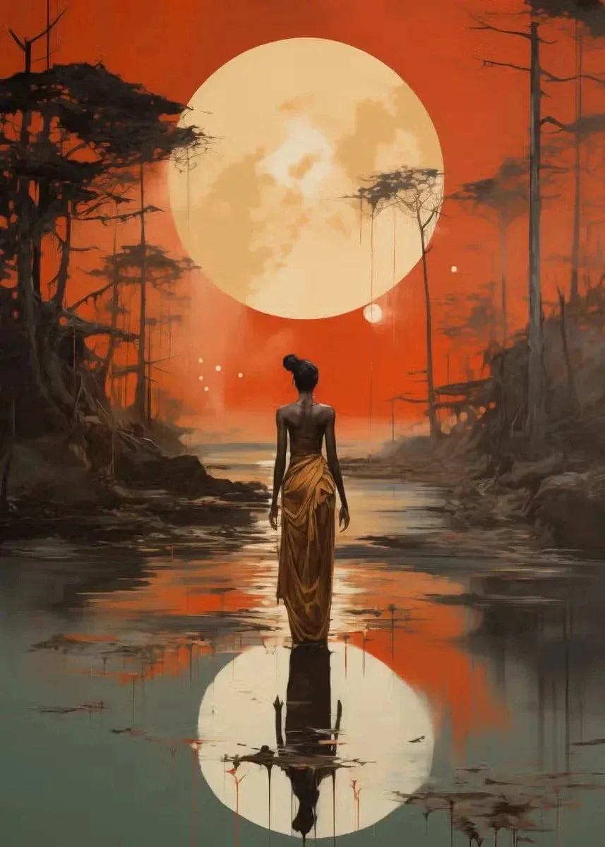 elegant portraits of african women with sun motifs on canvas