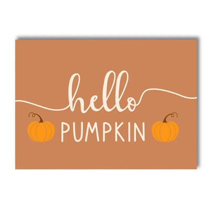 hello fall pumpkin and autumn leaves seasonal canvas