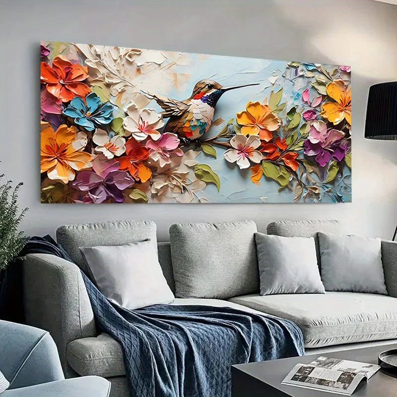 vibrant floral hummingbird unframed modern canvas