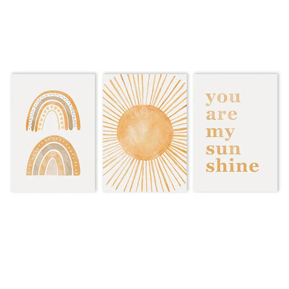 boho rainbow and sun nursery canvas with the quote you are my sunshine