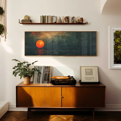 minimal horizontal emerald green ocean sunset unframed canvas