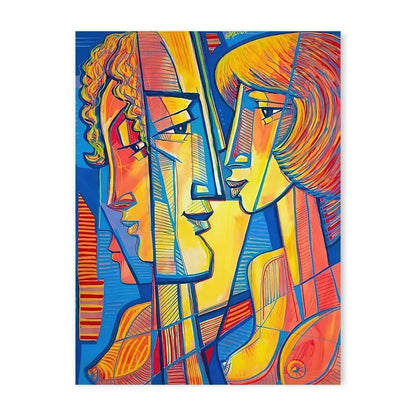 Geometric mosaic human face abstract canvas wall art