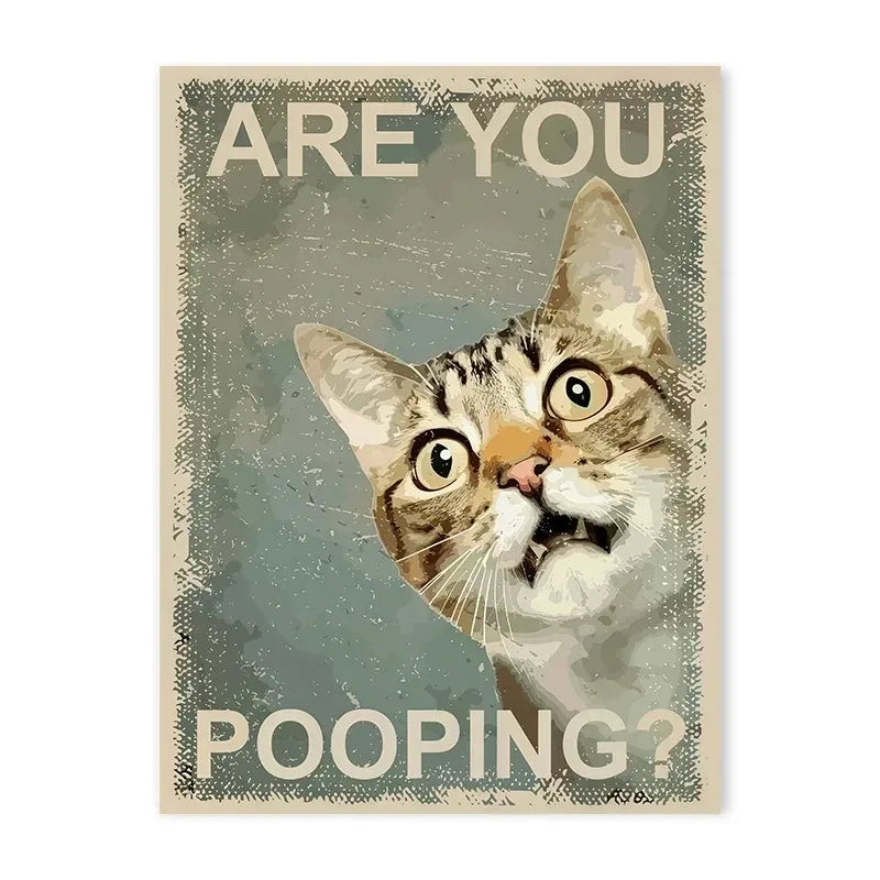 Funny cats and dogs “Are You Pooping?” bathroom canvas wall art
