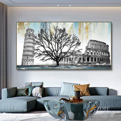 Leaning Tower of Pisa architectural canvas wall art