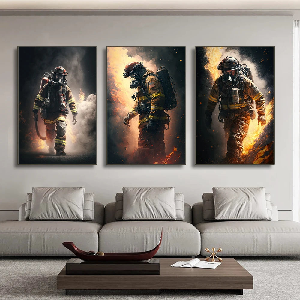 bold firefighter portrait motivational canvas wall art