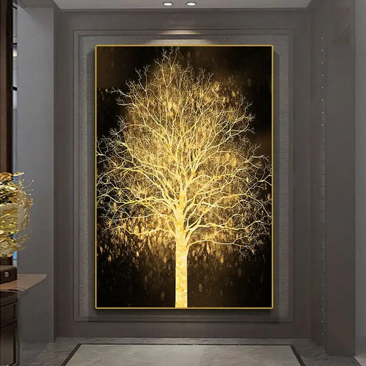Luxury gold tree metallic canvas wall art