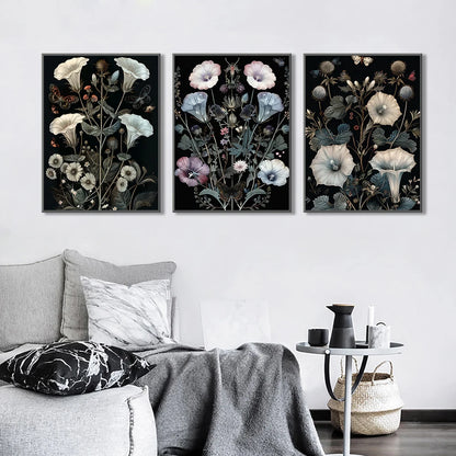 Vintage botanical butterfly with morning glory and ferns canvas