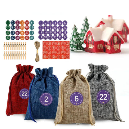 24-Piece Christmas Burlap Gift Bag Set