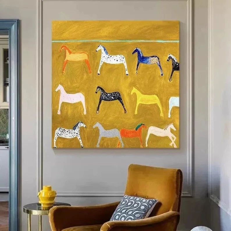 minimalist yellow horse portrait canvas wall art