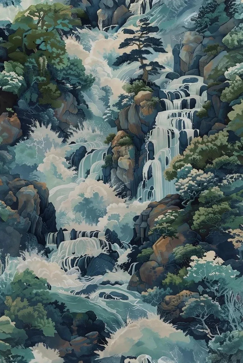 Hokusai Ukiyo-e Waterfall Canvas
