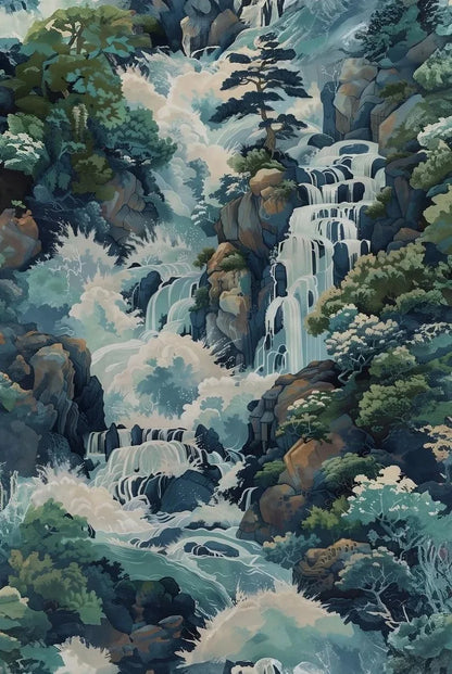 Hokusai Ukiyo-e Waterfall Canvas