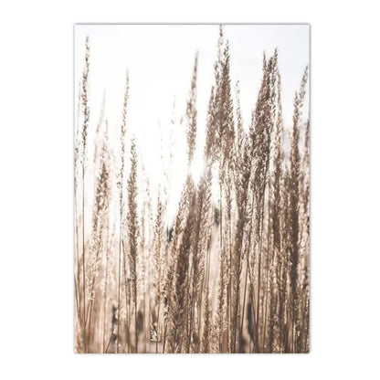 dried flowers with reeds, bridge and lake bird Nordic canvas wall art