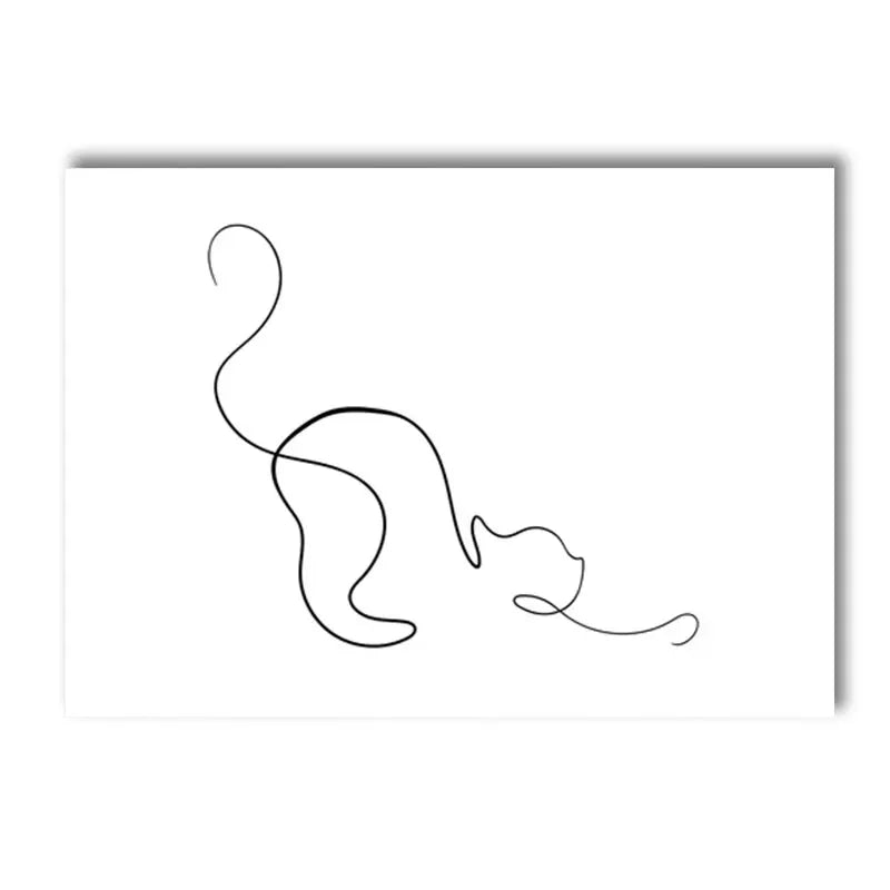 minimalist black and white cat and dog line art canvas wall art