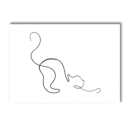 minimalist black and white cat and dog line art canvas wall art