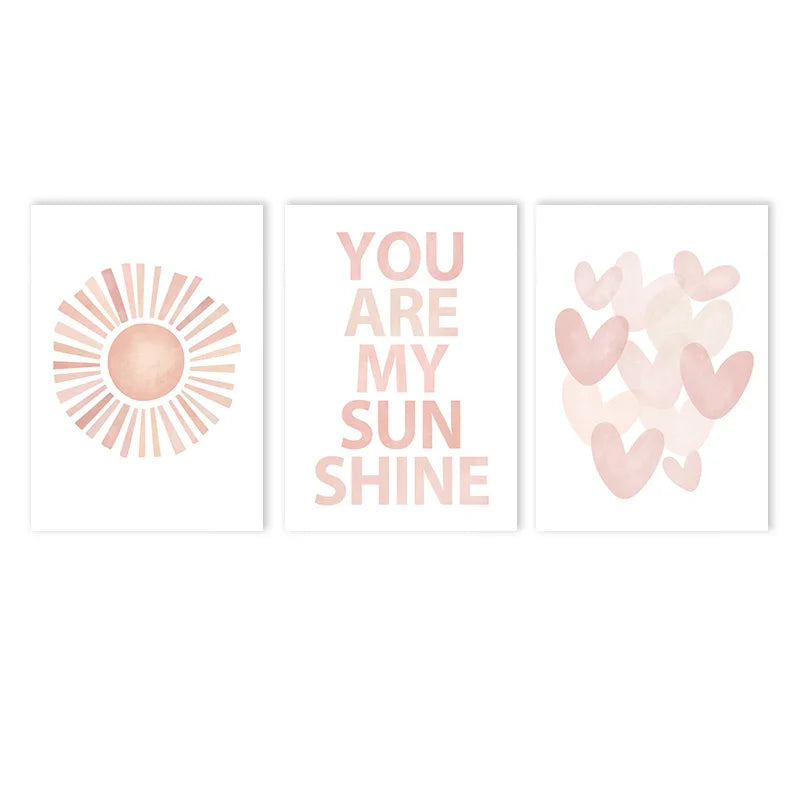 pink “you are my sunshine” with hearts and sun kids canvas wall art