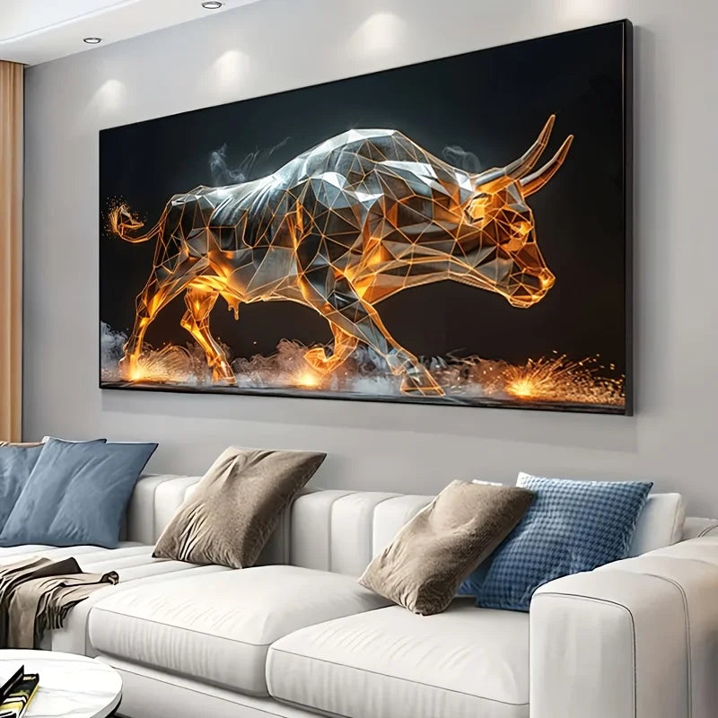 frameless 3d luminous bull canvas wall art