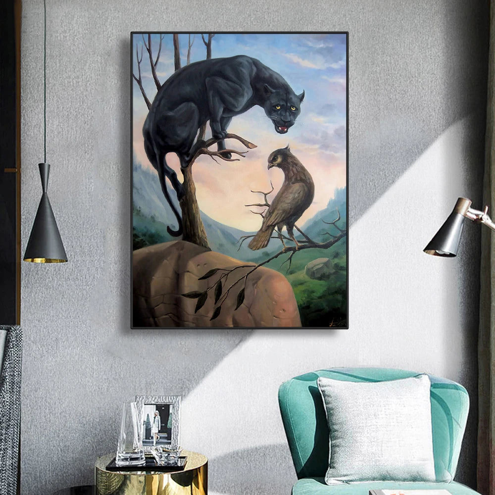 nordic optical illusion animal canvas wall art