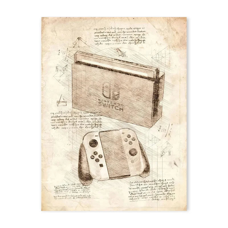Vintage Sketch Gaming Blueprint Prints Collection