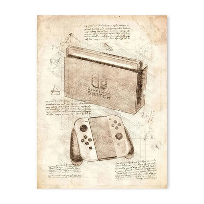 Vintage Sketch Gaming Blueprint Prints Collection