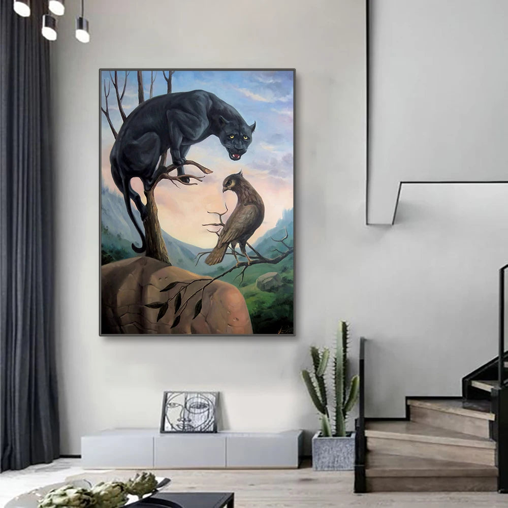 nordic optical illusion animal canvas wall art