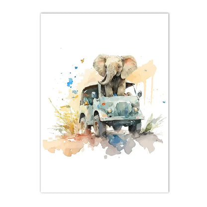 watercolor jungle animals lion elephant giraffe hippo nursery canvas
