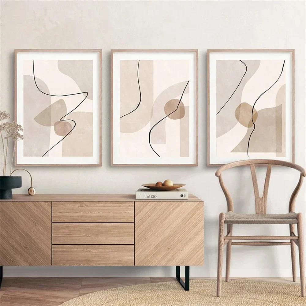 abstract beige geometric line art canvas wall art