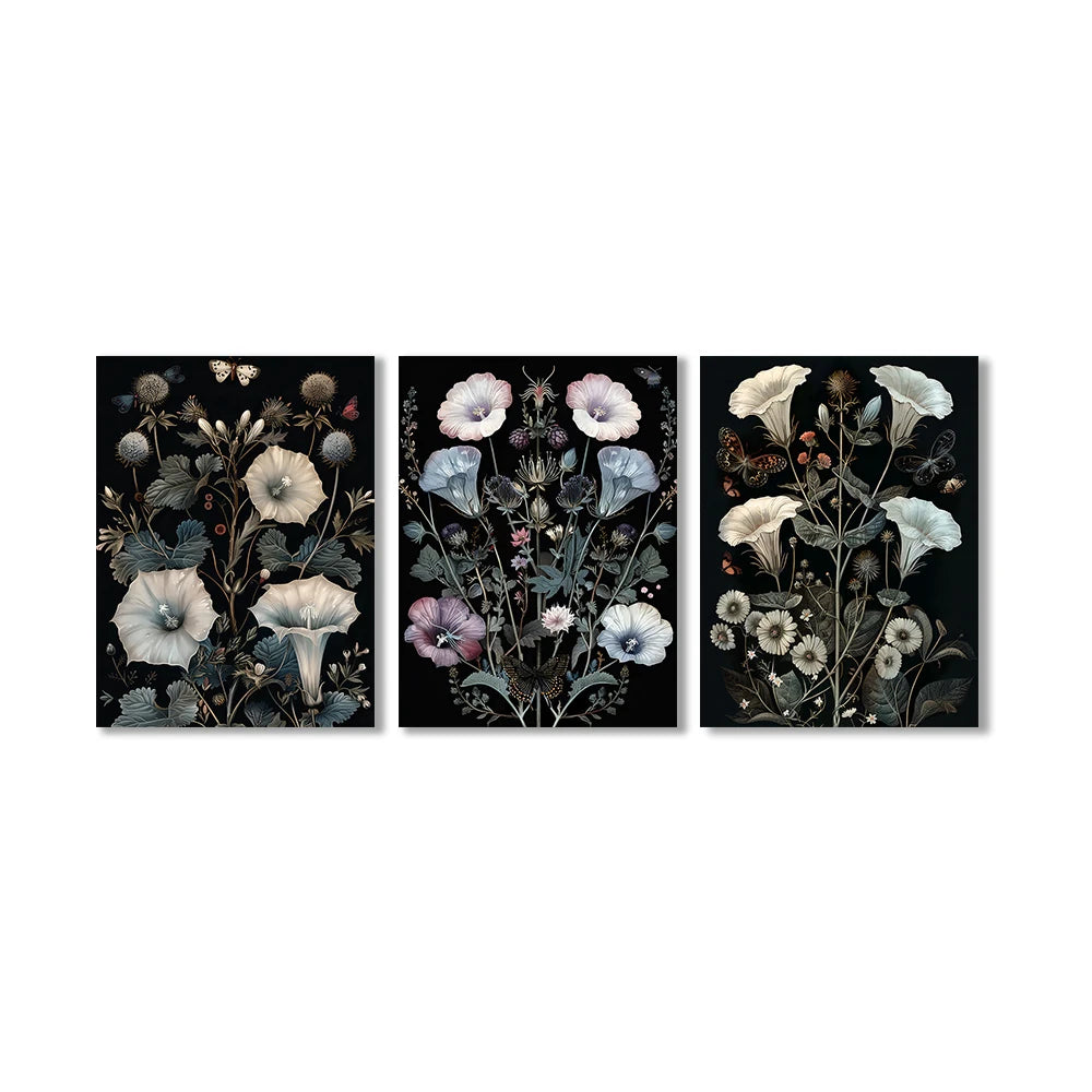 Vintage botanical butterfly with morning glory and ferns canvas