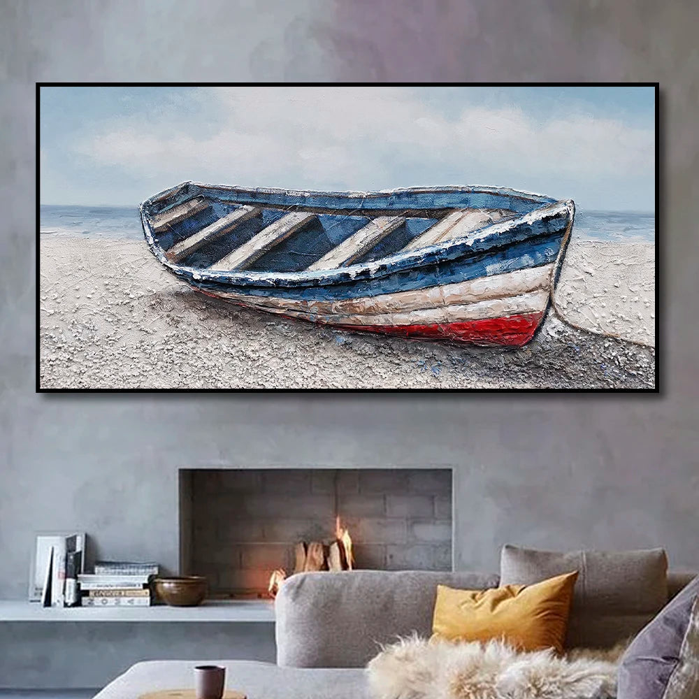Abstract Nordic Seaside Boats Canvas