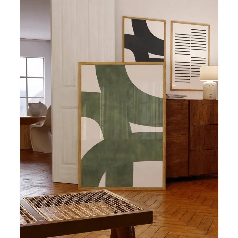 mid century green organic lines minimalist unframed canvas