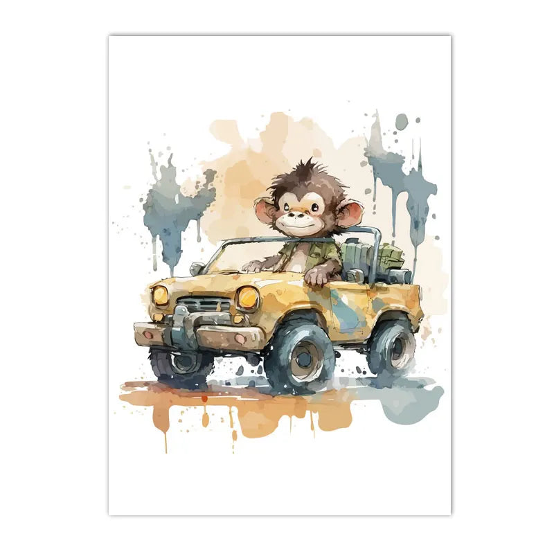 watercolor jungle animals lion elephant giraffe hippo nursery canvas