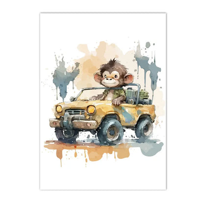 watercolor jungle animals lion elephant giraffe hippo nursery canvas