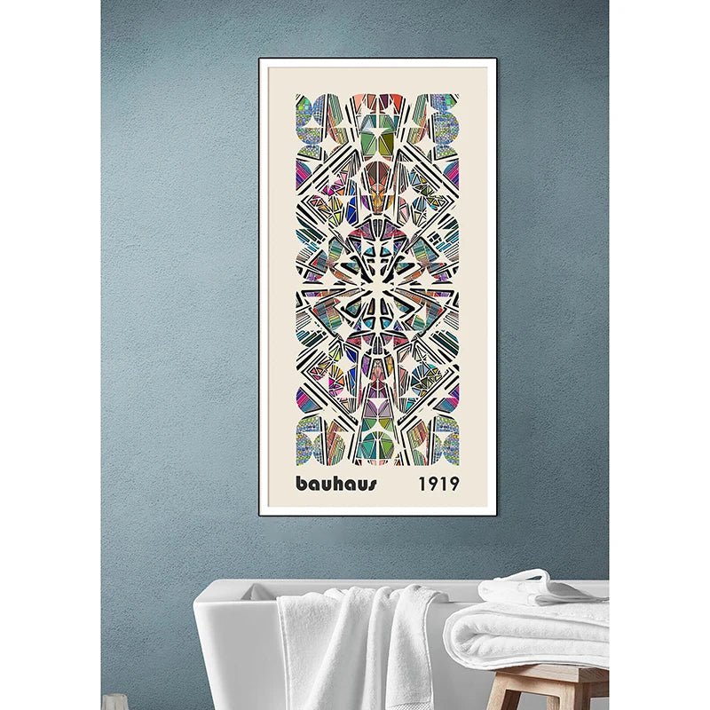 colorful bauhaus long narrow panoramic mid century canvas