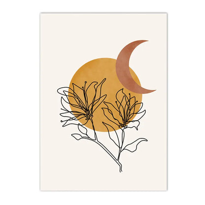 boho terracotta mustard sun with leaf geometric canvas wall art