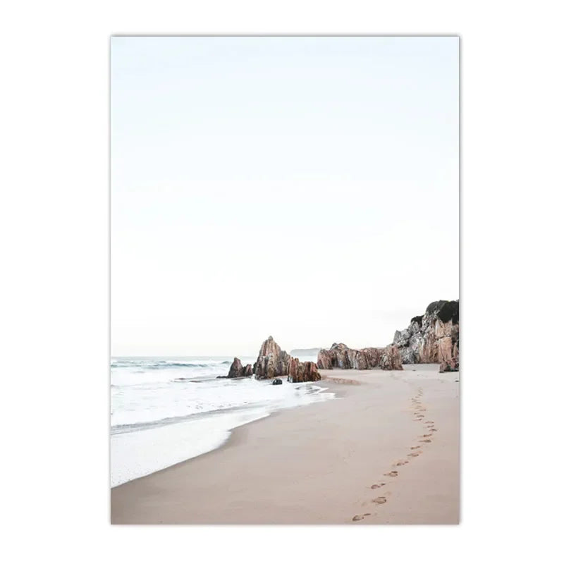 coastal beach with reef and gentle sea waves Nordic canvas wall art